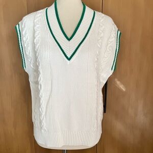 Talbots medium sweater vest, NWT, ivory / cream and green